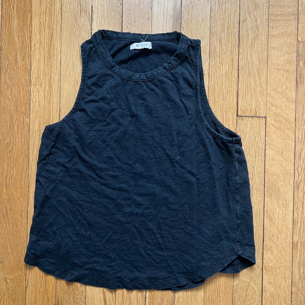 Madewell Sleeveless Black Linen T-Shirt, Size M